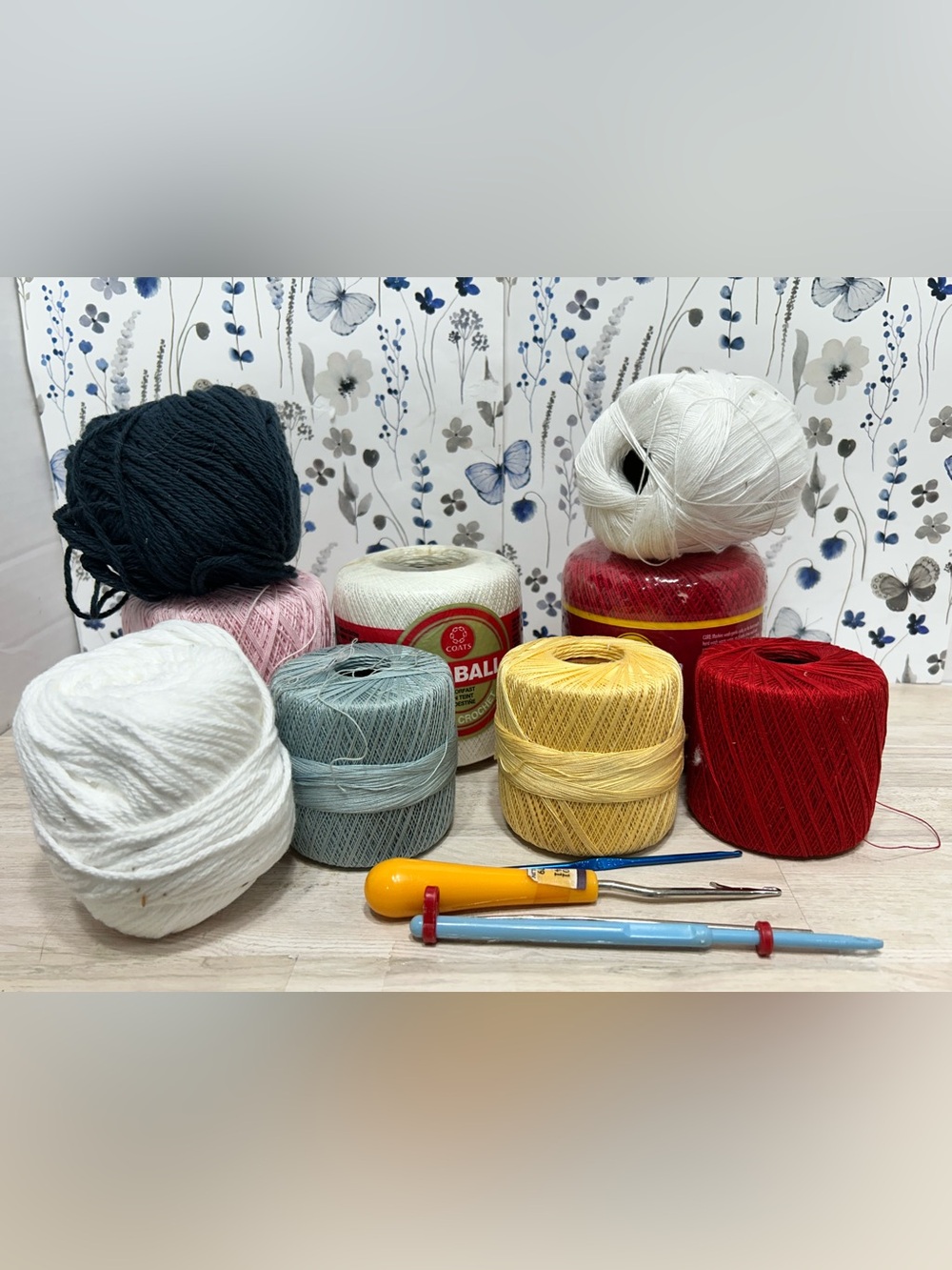 Vintage Crochet Thread & Tool Lot Clark’s Big Ball South Maid Yarn